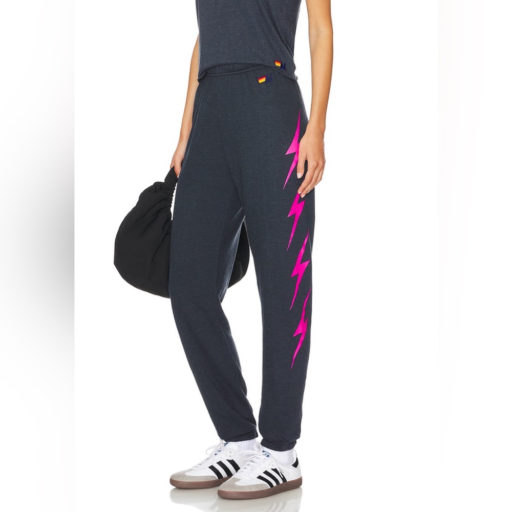 Aviator Nation Bolt 4 Sweatpant in charcoal and neon pink